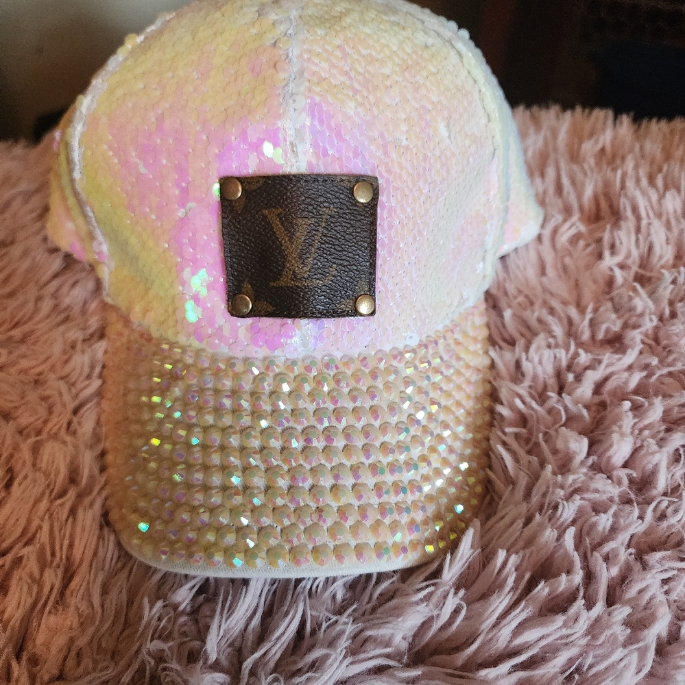 Sequin Cap With Upcycled Lv Patch - image 1